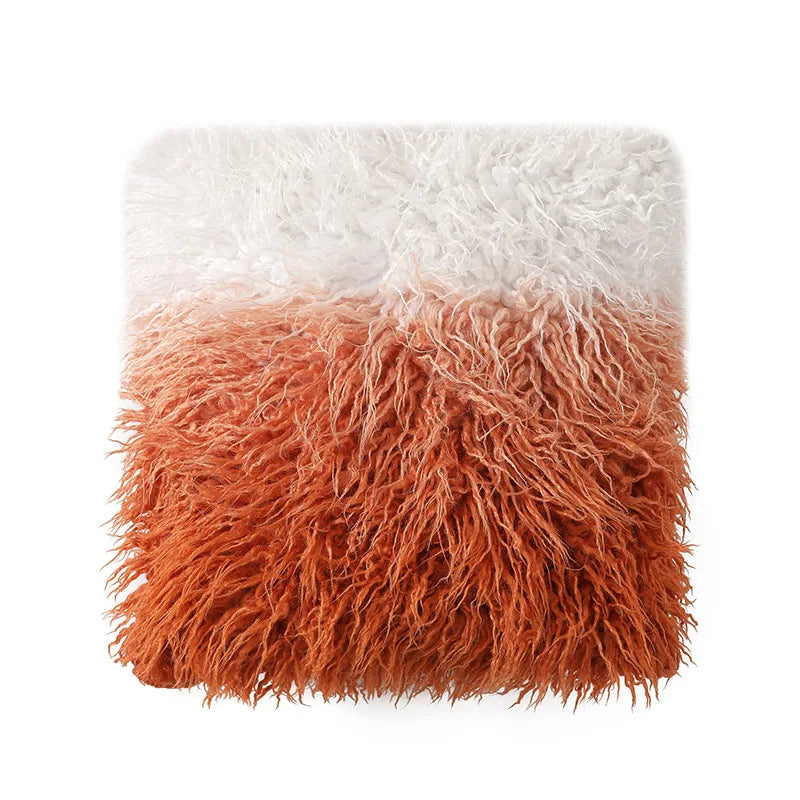 Warm Orange Brown Square Patchwork Grid Gradient Beach Polyester Pillow Cushion Cover