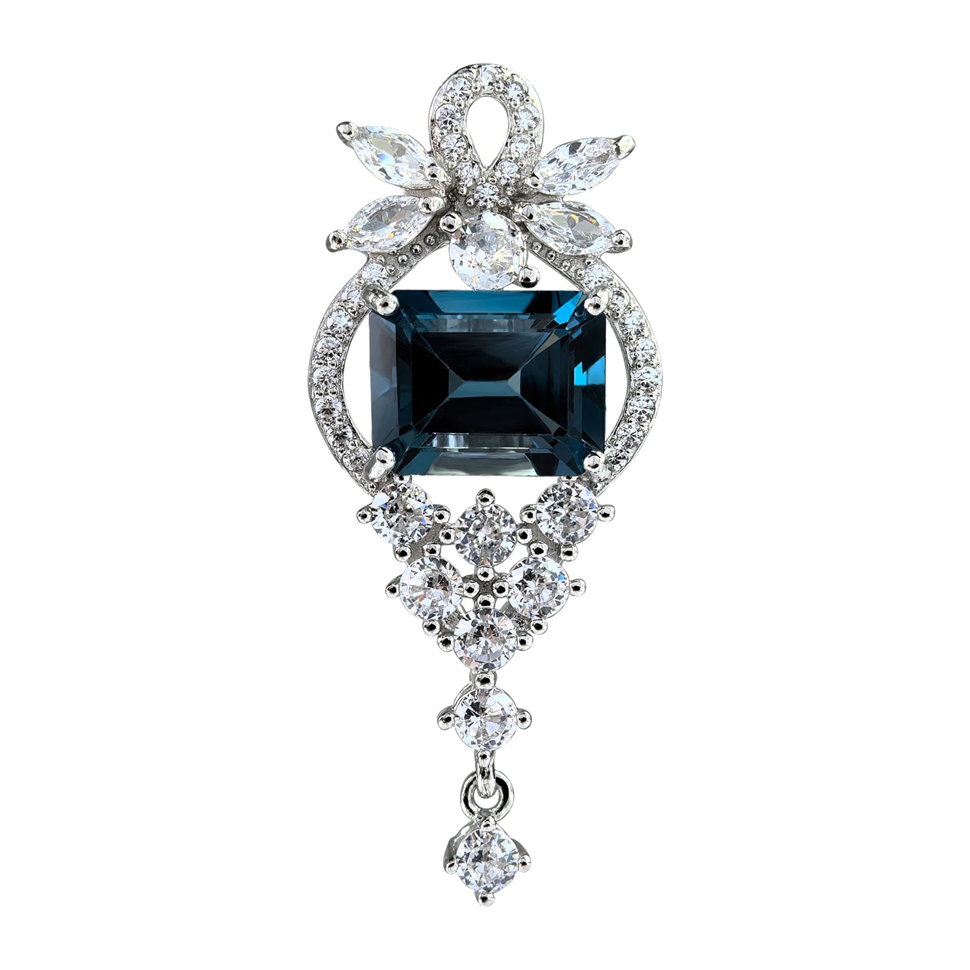 Graceful Rhodium Plated Silver 925 Jewelry  Natural London Blue Topaz Pendant for Women Anniversary Gift
