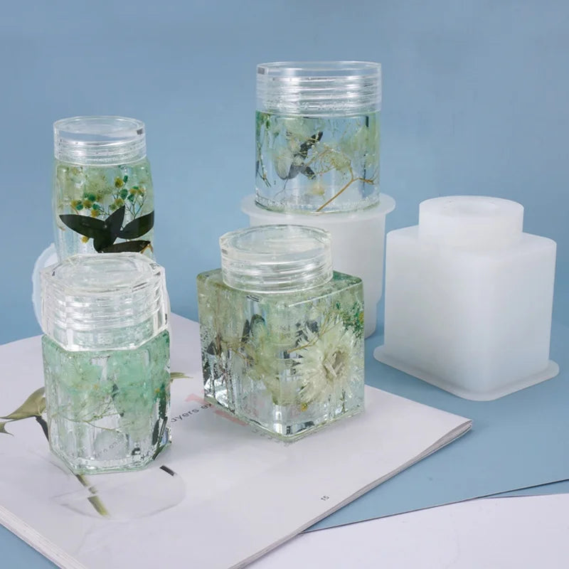 Hot Sale Storage Bottle Mold Jar Silicone Mold with Lid for Resin Crafts