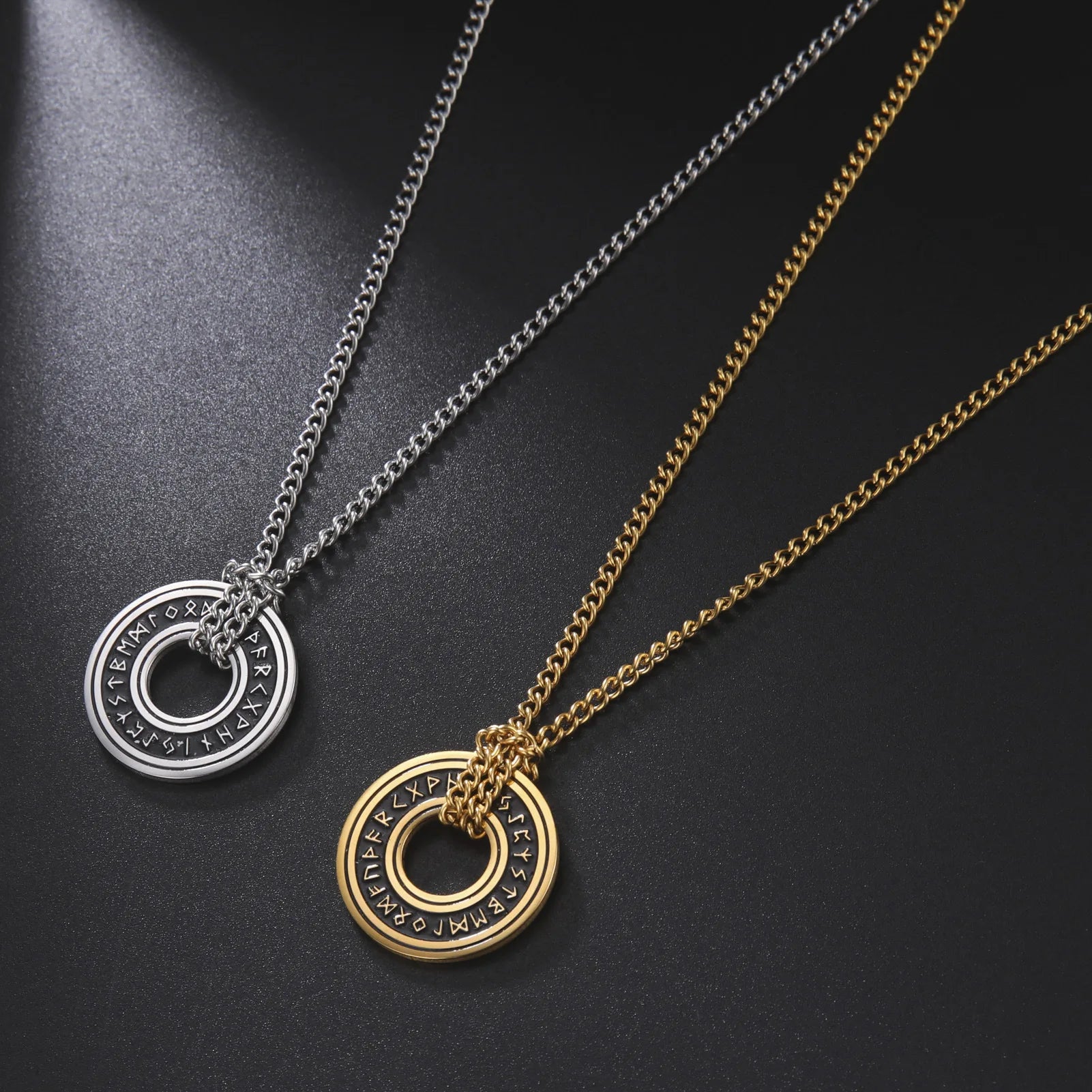 Men's Retro Rune Viking Circle Roman Numerals Pendant Necklace Stainless Steel Round Charm Jewelry
