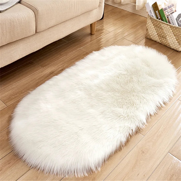 Popular Synthetic Fur Sheepskin Bedside Mats Fluffy Fur Rug Fur Pure White Carpet Decoration Comfortable Mats