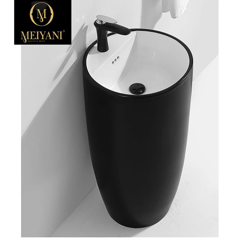 Modern Style One Piece  Pedestal Sink Round Shape Colorful Bathroom Sinks Easy Clean  Free Standing Wash Basin