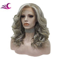 Celebrity Tinsel Ash Blond Grey Color Futura Heat Resistant Fiber Multicolor Synthetic Lace Front Wigs for Cosplay Wig