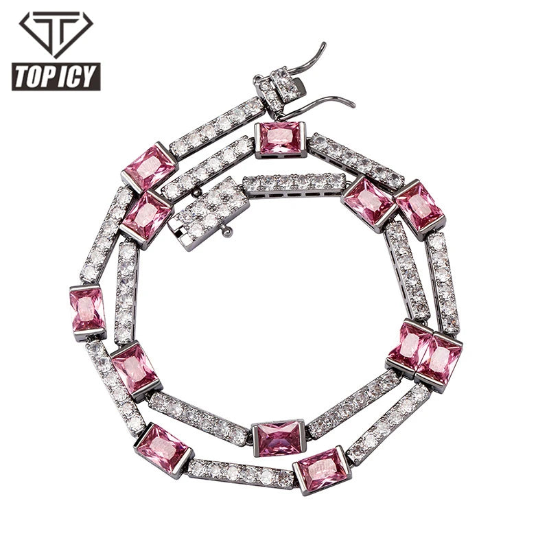 Top Icy 6mm Bamboo Tennis Bracelet Gold Plated Prong Setting AAA Cubic Zircon Iced Out Square Diamond Fashion Bracelet