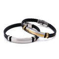 Hot Selling Fashion Couple Bangle Jewelry Gift Genuine Silicone Woven Leather Stainless Steel Bracelet