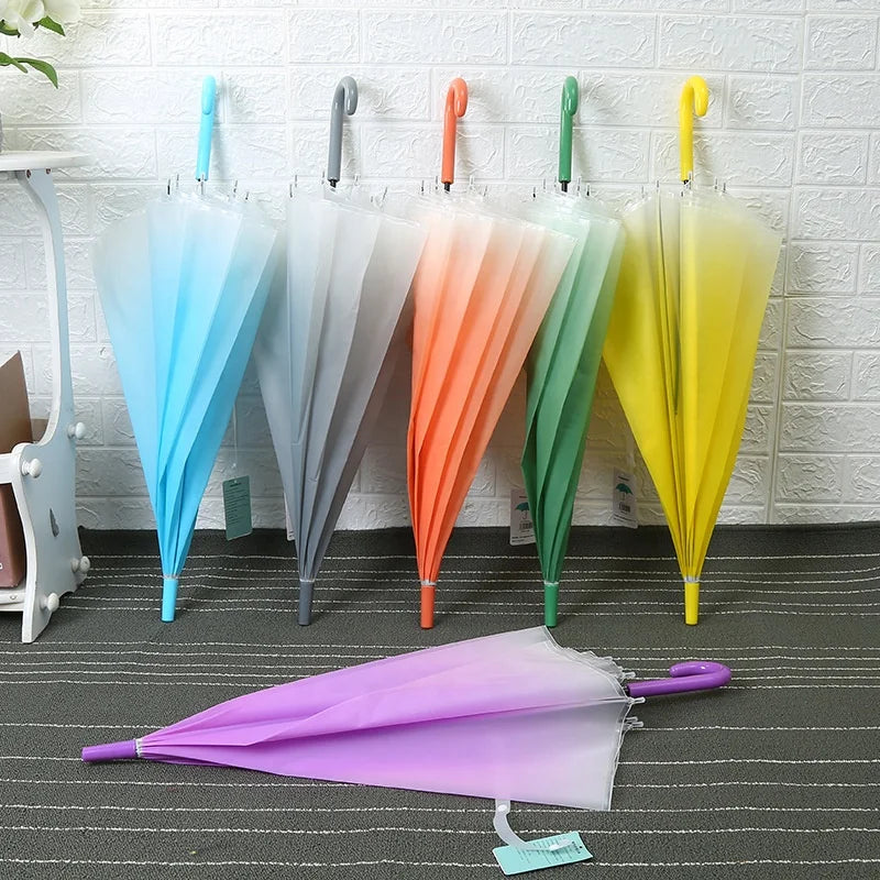 Gradient Color Custom Logo PVC Straight Long Handle Auto Umbrella Clear Matte Transparent Umbrella