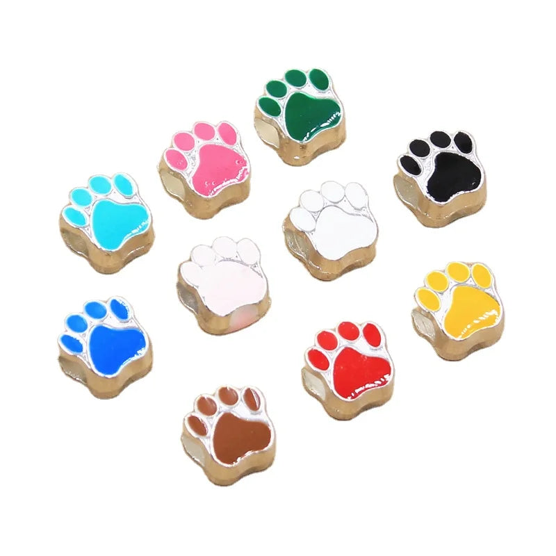 Wholesale Enamel Pet Dog Puppy Paw Print Footprint Big Hole Charm Pendant for Jewelry Necklace Bracelet Making