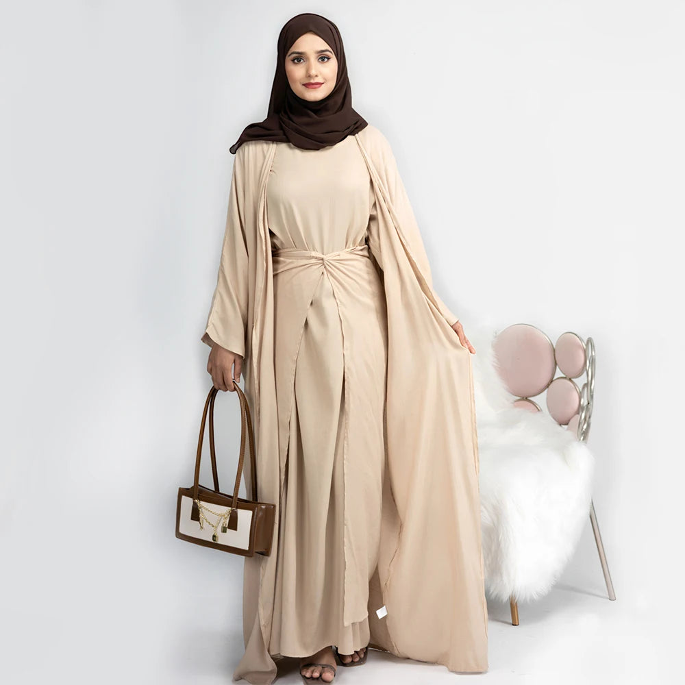 Wholesale EID Islamic Clothing Abaya Dubai Women Muslim Dress Girls Abaya 3 Pieces Abaya Set Traditional Muslim Clothing