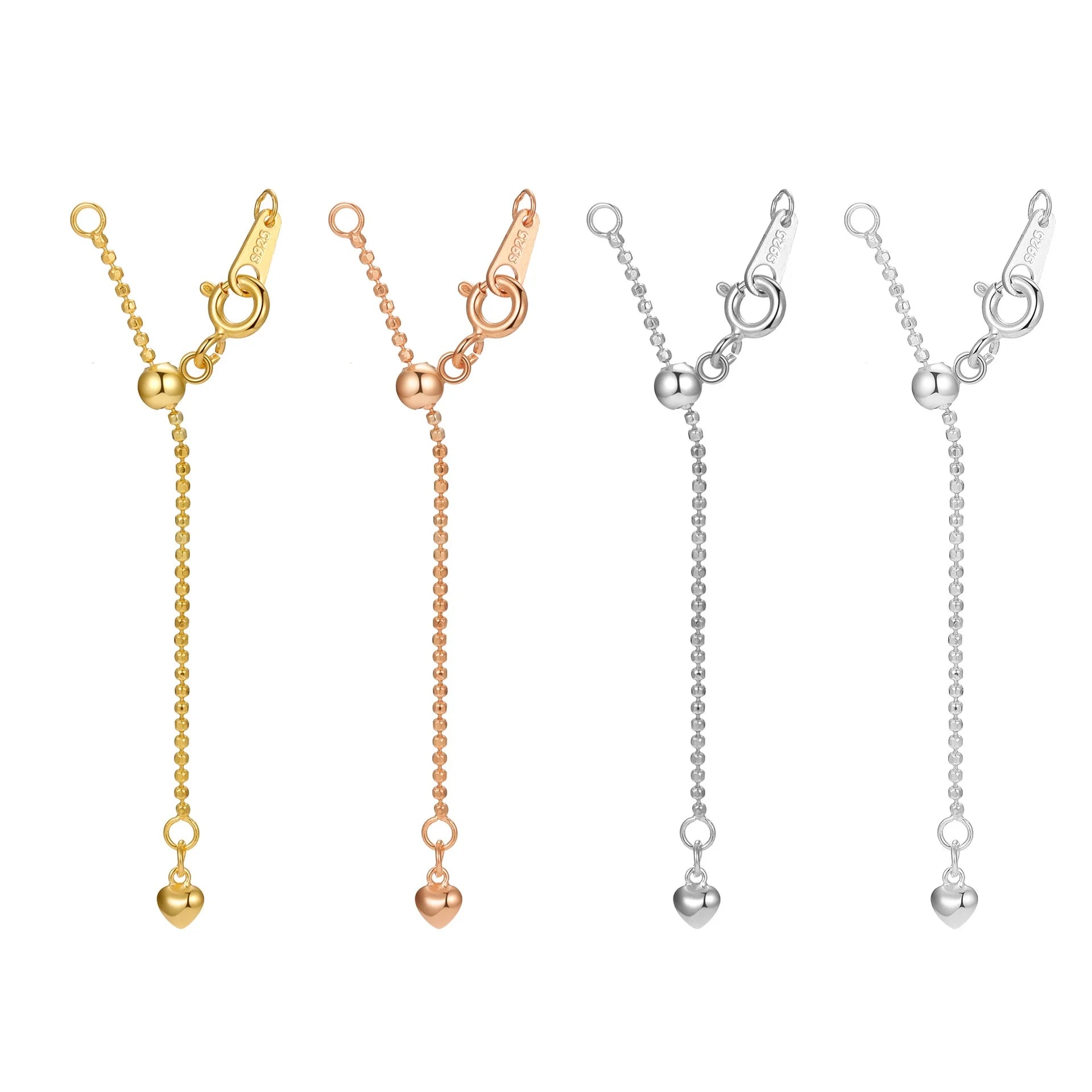 FUAMAY S925 Sterling Silver Adjustable Multi-Functional Extension Chain DIY Heart Pendant Necklace & Bracelet Accessory