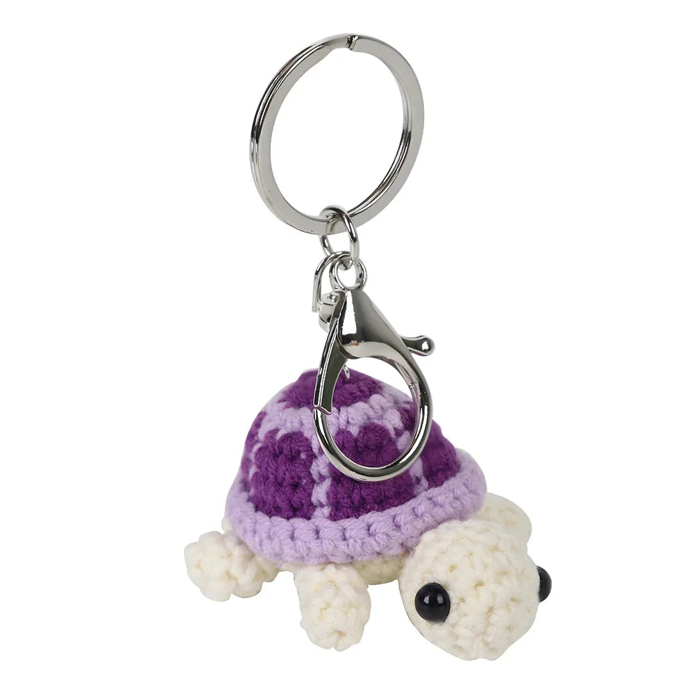 Handmade Crochet Mini Cute Tortoise Wool Knitted Woven Keychain Soft Ocean Animal Doll Pendant Creative Gift