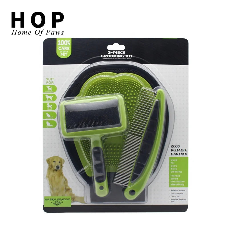 Factory Wholesale 3 in 1 Dog Grooming Brush Set Pet Grooming Glove Cat Grooming Cleaning Kit Slicker Brush