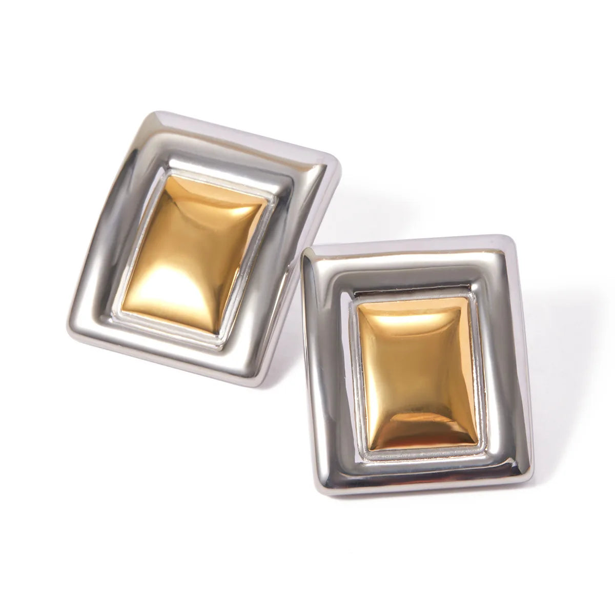 N&S Modern and Bold Stainless Steel Color Rectangular Two-Tone Drop Earrings Fashion Jewelry