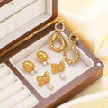 Vintage Style 18K Gold Plated Geometric Butterfly Loop Hammered Pearl Stainless Steel Stud Earring Set