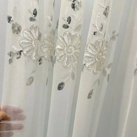 Hot Sale 100% Polyester Sheer Curtain Three-Dimensional Embroidered Linen Style Design for Living Room Ready Stock