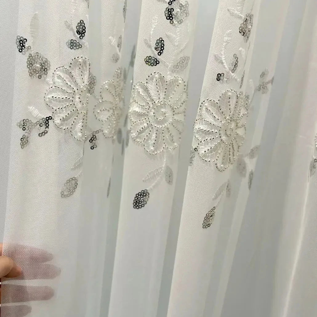 Hot Sale 100% Polyester Sheer Curtain Three-Dimensional Embroidered Linen Style Design for Living Room Ready Stock