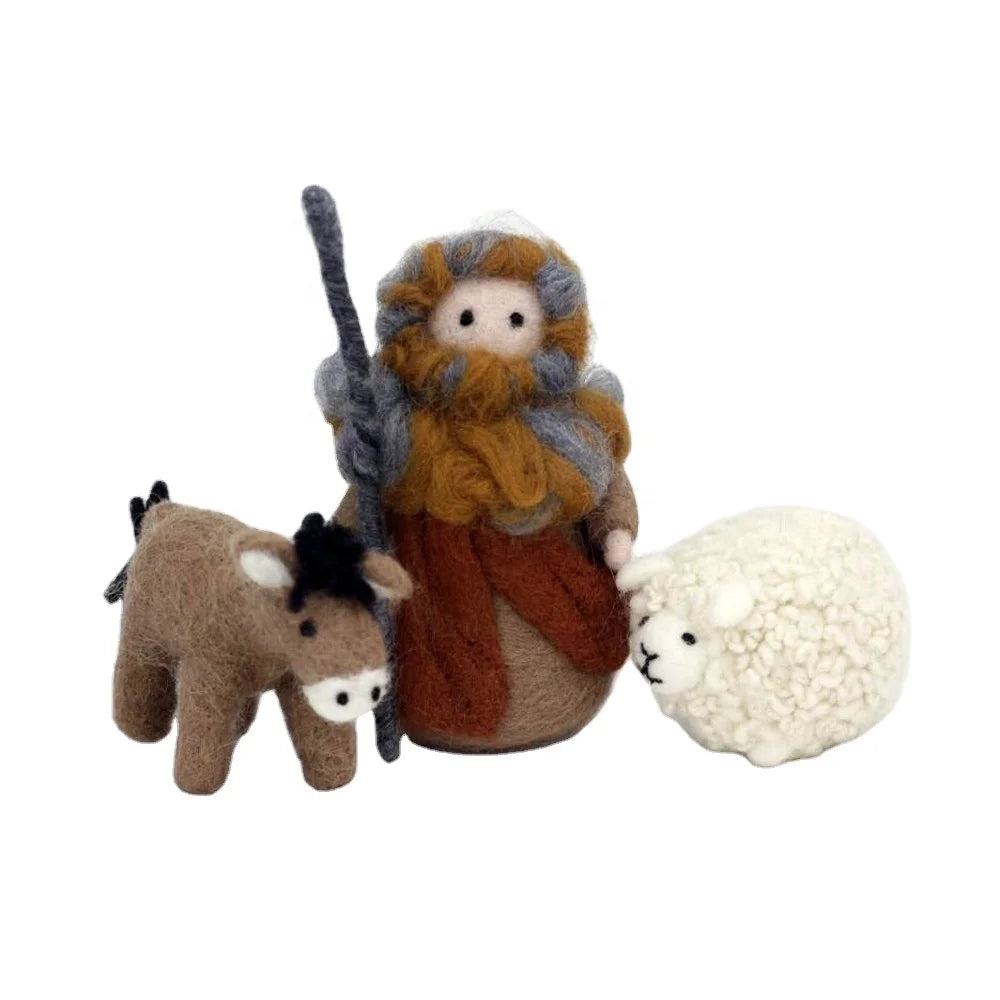 Custom Wool Felt Religious Joseph Animal Nativity Sculpture DIY Craft Beginners Starters Easy Follow All 1 Set Needle Felting