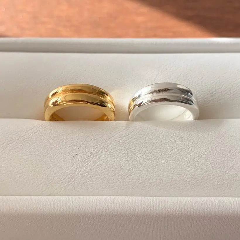 VIANRLA Adjustable Trendy Rings Minimalist Rings 925 Sterling Silver Double Dome Ring