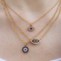 Ins 18K Gold Plated Stainless Steel Evil Eyes Round Pendant Necklace Waterproof Hypoallergenic Jewelry Gift