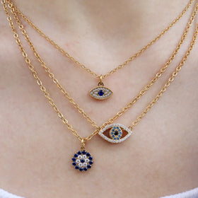 Ins 18K Gold Plated Stainless Steel Evil Eyes Round Pendant Necklace Waterproof Hypoallergenic Jewelry Gift