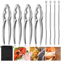 Seafood Scissors Set Lobster Prawns Shellfish Nuts Crab Cracker Forks Pliers Sheller Spoon Stainless Steel Seafood Tools