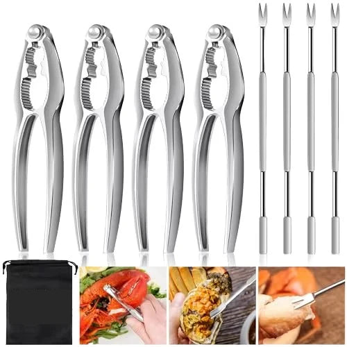 Seafood Scissors Set Lobster Prawns Shellfish Nuts Crab Cracker Forks Pliers Sheller Spoon Stainless Steel Seafood Tools