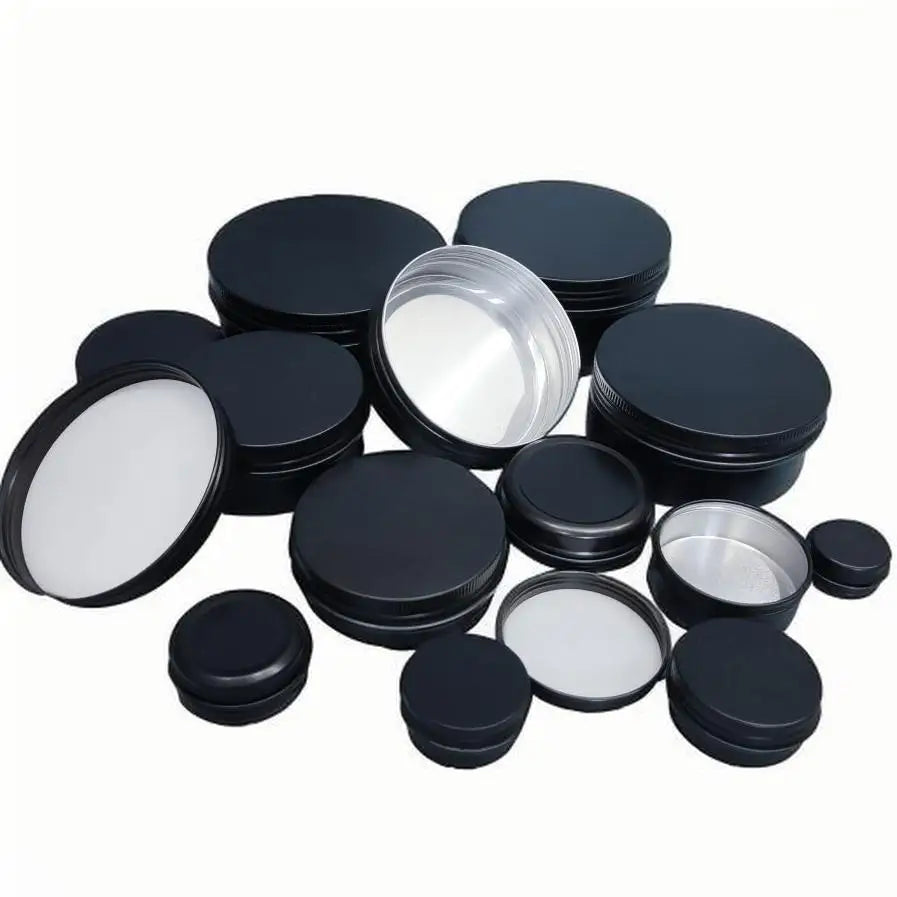 5ML 10ML 50ML 250ML Black Aluminum Cans Round Thread Cosmetic Metal Packaging Face Cream Cans Mini Aluminum Boxes