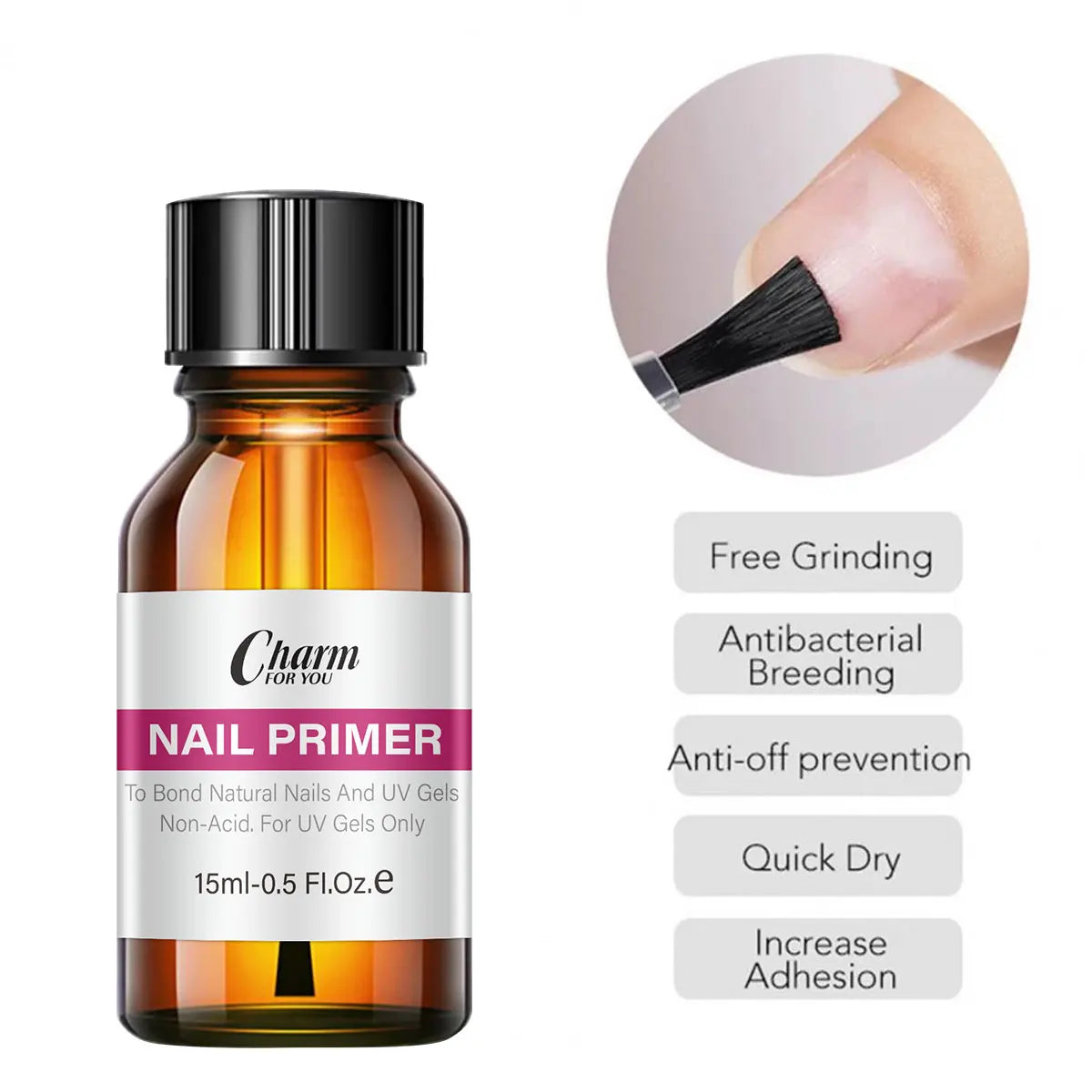 CHARM for YOU 15ml Acid-Free Acrylic UV Gel Base Coat Air Dry Nail Art Primer Free Sample Nail Care Prep Dehydrator