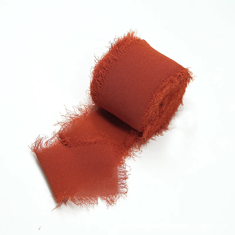 Wholesale Double Face Chiffon Silk Ribbon Frayed Edge Fringe Made Polyester Fabric for Wedding Crafts Gift Wrapping Bouquets