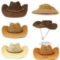 Vintage Woven Straw Hat Summer Men Women Western Cowboy Breathable Beach Sun Hat