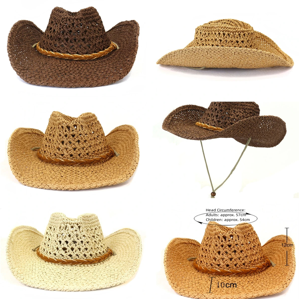 Vintage Woven Straw Hat Summer Men Women Western Cowboy Breathable Beach Sun Hat