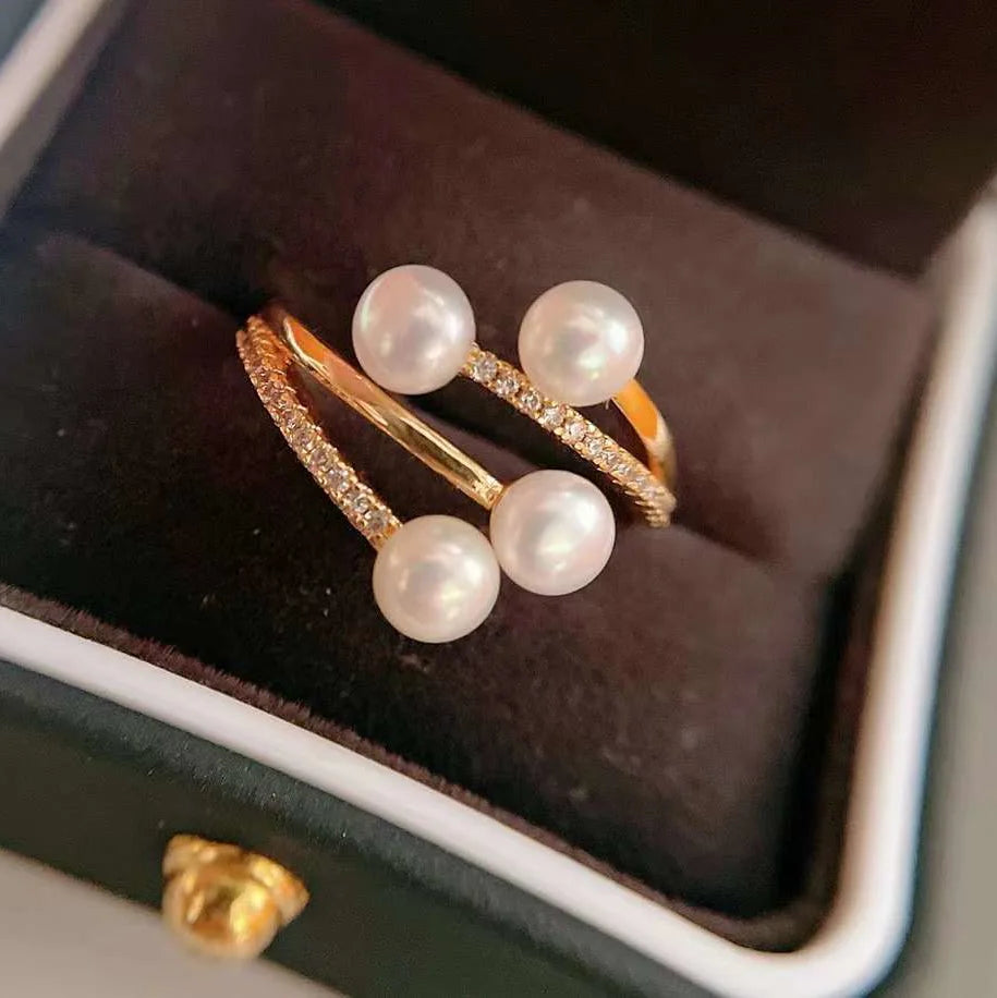 High Quality AAAA Grade Freshwater Pearl Engagement Ring with Gold Plating White Pearl Natural 3-4mm for Women & Children
