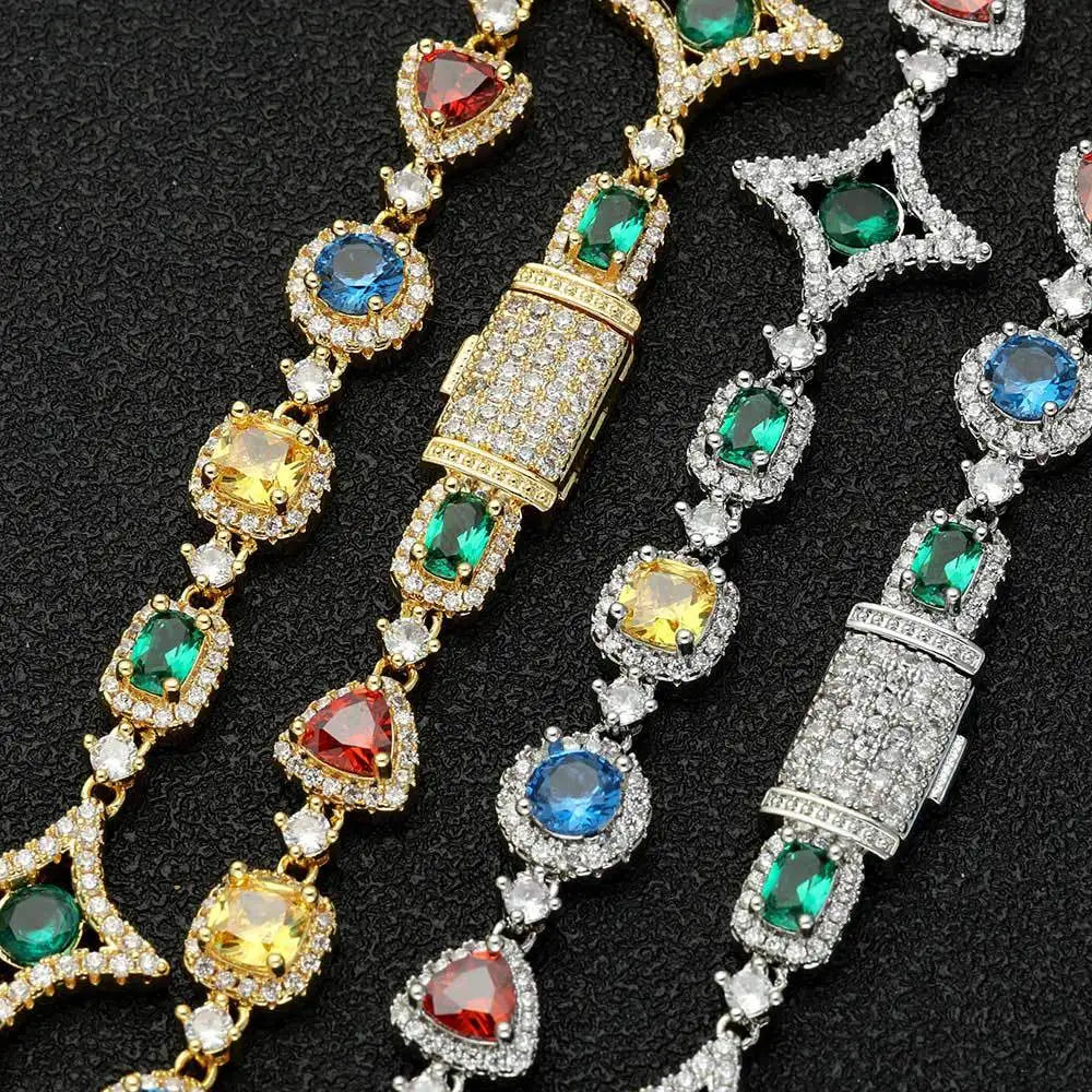 VEROMCA   Fashion Jewelry Star Chain  Colorful Geometric Zircon Brass Hip Hop Fine Necklaces for Men