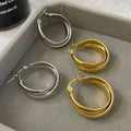 Wholesale Fashion Simple Stainless Steel Twisted Double Layer U-shaped Hollow Earrings 18k Gold Plated Women's Luxury Jewelry