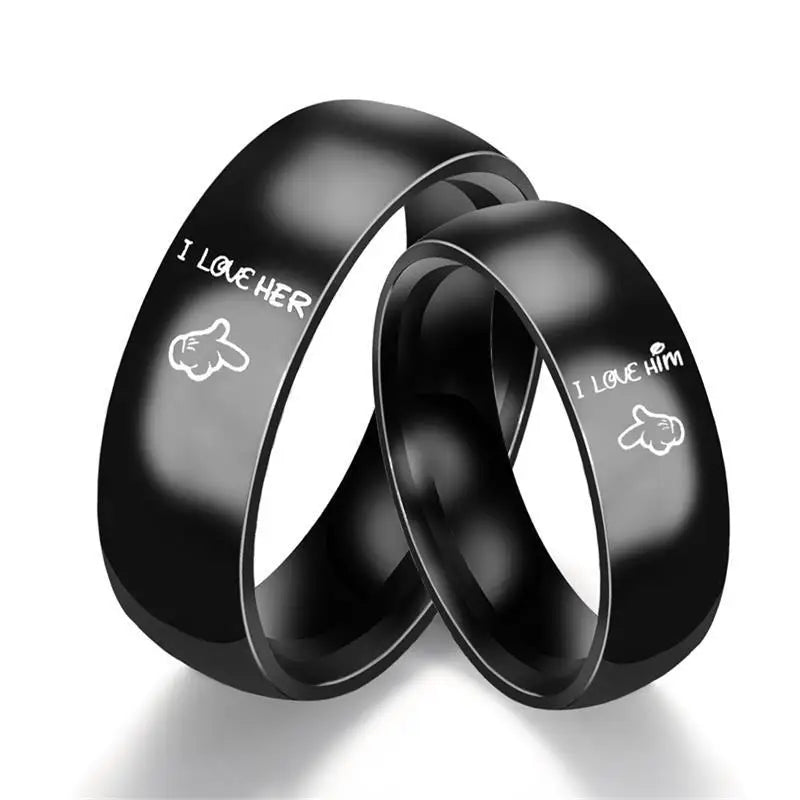 Stainless Steel Couple Rings for Men Women Titanium Steel Inlaid Wedding Jewelry I LOVE HER I LOVE HIM Lover Ring