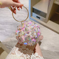2025 Hot Summer Floral Clutch Purses for Women Ball Shape Satin Flower Evening Bag Party Gold Handle Prom Unique Clutch Purses