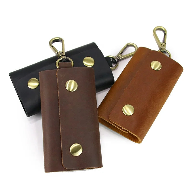 Creative Luxury Men Black Metal Leather Key Chains Small Steel Stainless Gift Car Key Holder