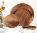 Customize Engrave Logo Eco-Friendly Disposable China Round Acacia Wood Tray Plate Dish