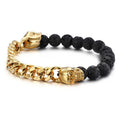Lava Bead Bracelet Stainless Steel Skull Natural Stone Men Lava Beads CZ 8mm Disco Ball Charms Bracelets