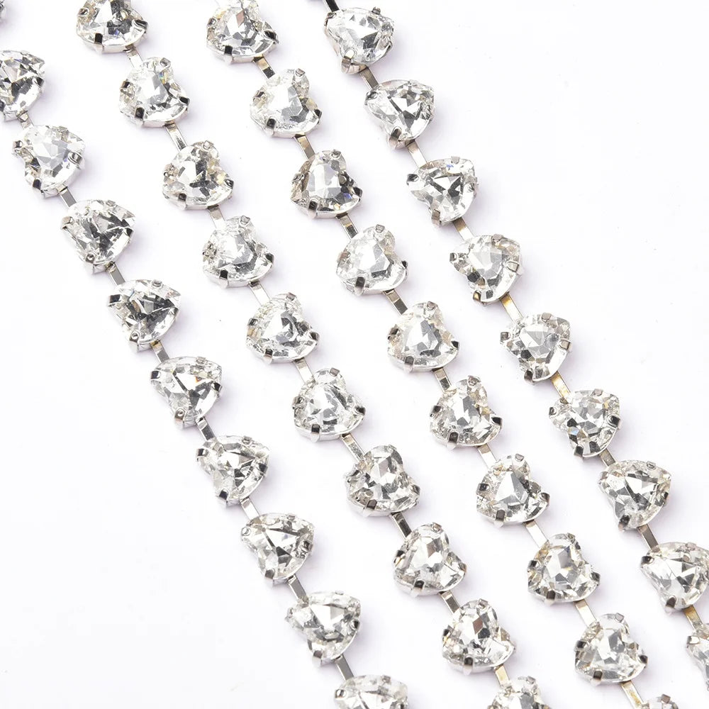 8mm Wide Glass Crystal Trimmings Silver Star Rhinestone Metal Cup Chain Ribbon Diy Jewelry Making Garment Shoes Accessories