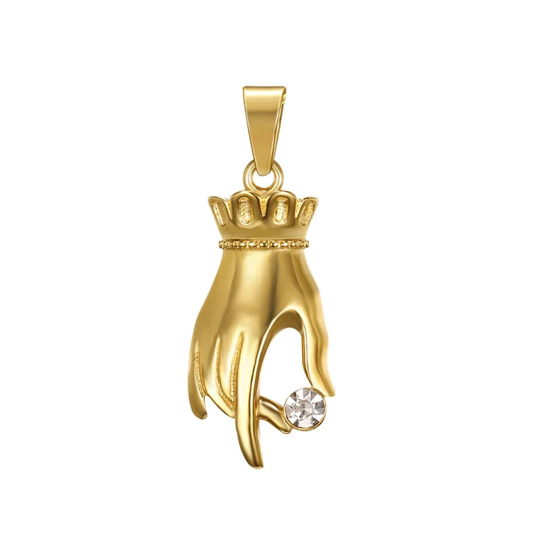 Shiny Elegant Hand Pendant Necklace Stainless Steel Crystal Zircon Gold Plated Jewelry