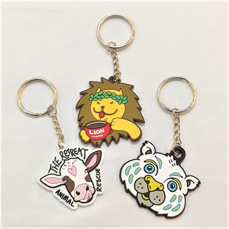 Manufacturer Wholesale 2D 3D Embossed Letter Cute Lovely Animal Design Customize PVC Rubber Key Chain With Silver Key Ring