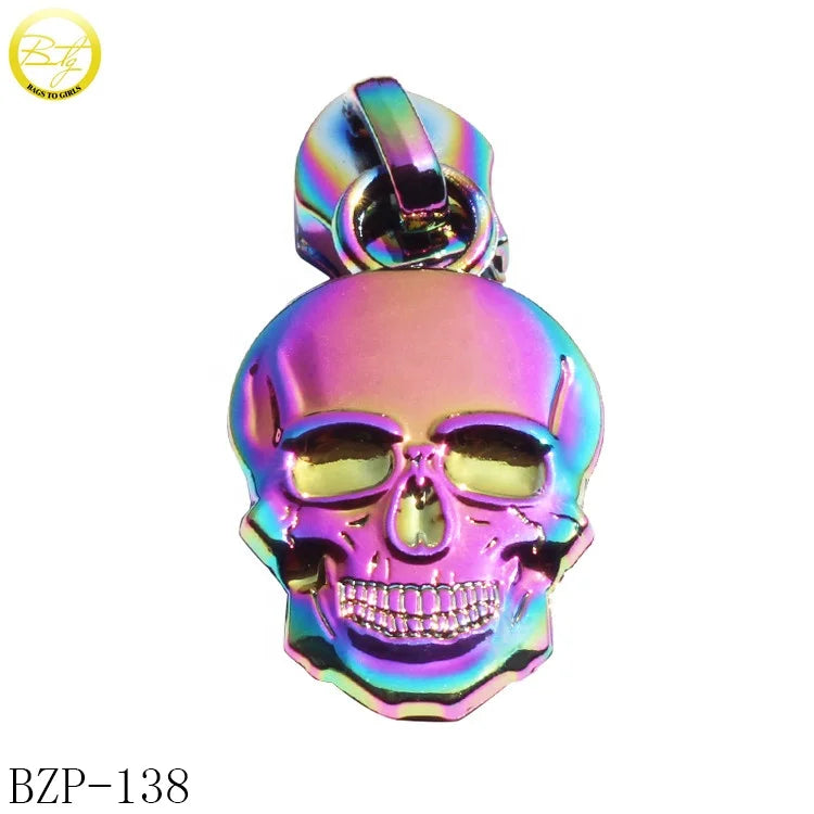 Hot Selling Zinc Alloy Bags Puller Slider Accessory Custom rainbow Skull logo Zipper Puller Tags for Clothing