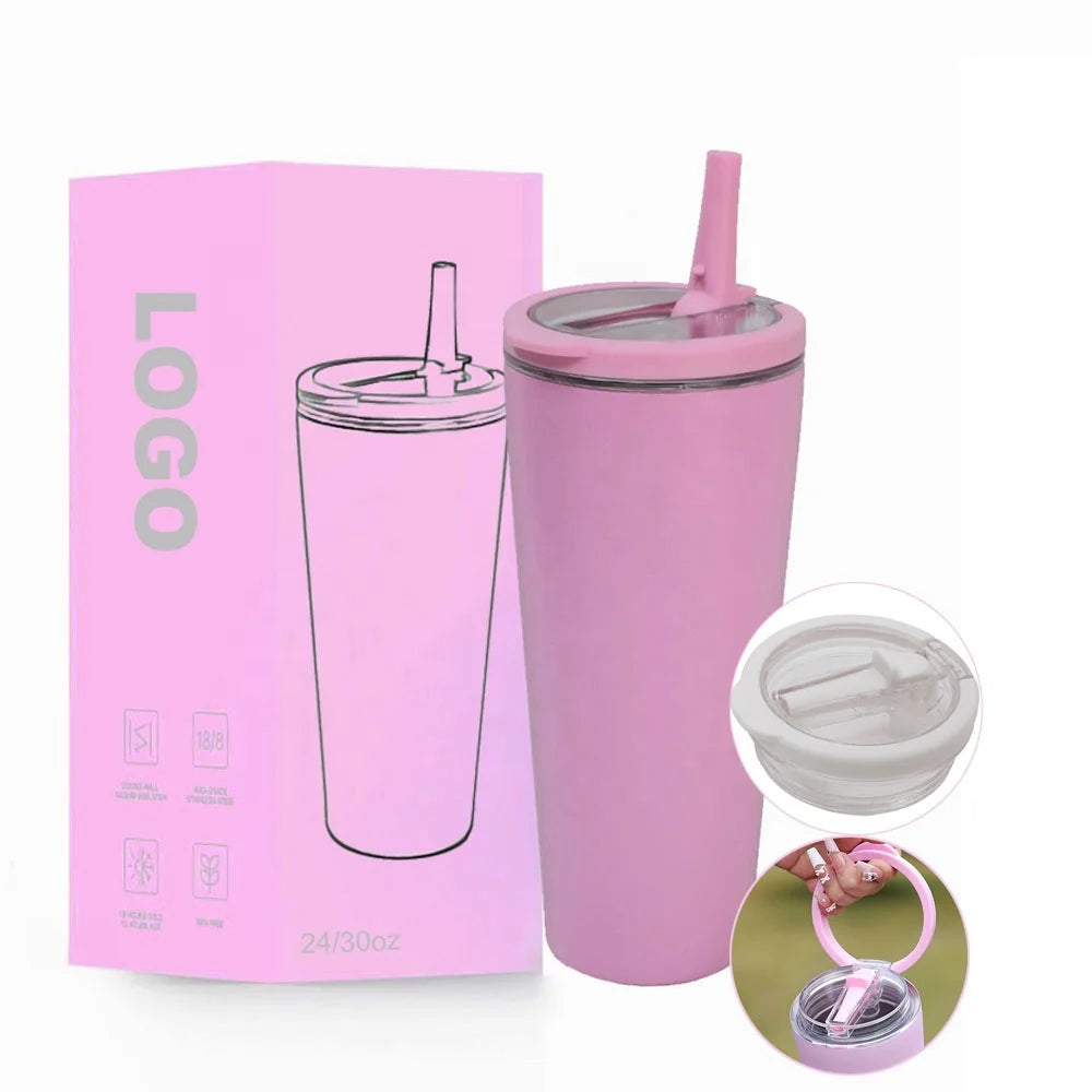 New Design 24oz 30oz Stainless Steel Insulated Tumbler Pastel Matte Iced Coffee Cup Travel Water Bottle with Lid and Straw
