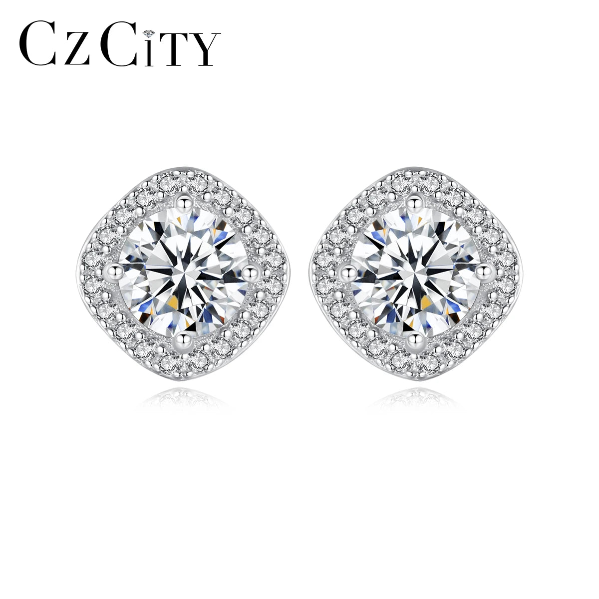 CZCITY Fancy Jewelry Luxury Woman Moissanite Gra VVS S925 Earing Trendy Square Shaped for Lady Diamond Stud Earring