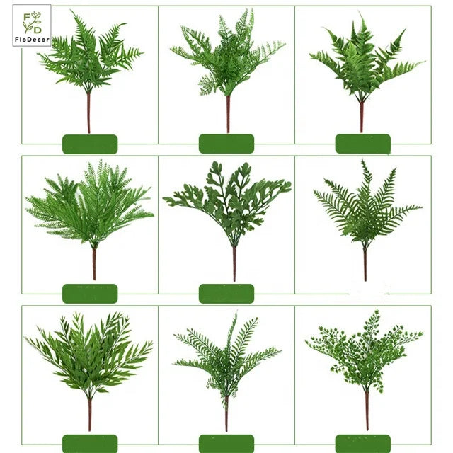 Wholesale Artificial Fern Plant Soft Plastic Simulated Greenery Green Leaves Snowy Outdoor Event Home Decoration
