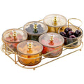 Luxury Glass Fruit Plate Round Creative with Cover Divided Grids Glasses Plate Storage Bowl with Metal Stand