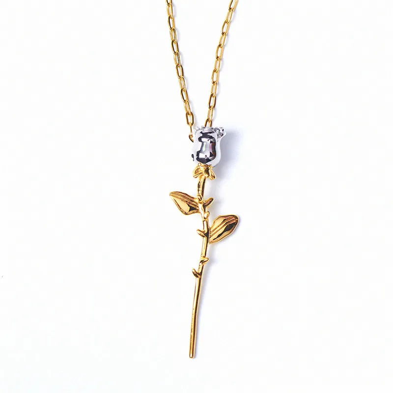Good Quality Stainless Steel Casting Jewelry Lifelike Design Rose Flower Necklace