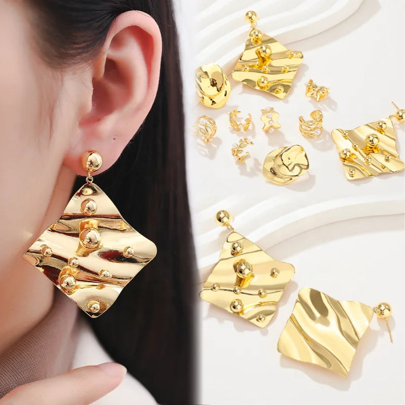Bisuterias Fashion Stud Earrings Brass  Men 18K Laminated Gold Jewelry Joyeria Plated Hoop Earrings Wholesale Earrings Women
