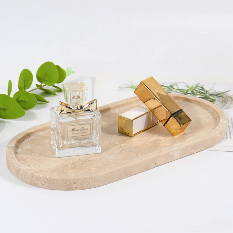 HZX Customized High End Hotel Shop Oval Shape Marble Tray Serving Tray
