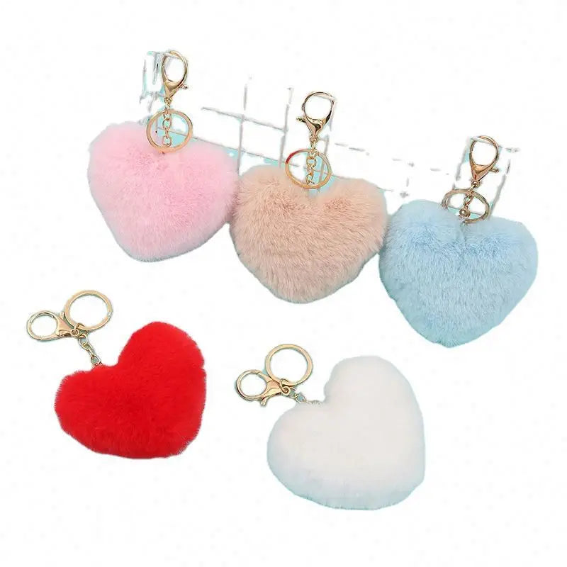 Custom Multicolor Large Fluffy Pom Pom Keychain Tassel Heart Pompom Keychain Fur Ball Keyring Bag Charm Pendant Pom Key Chains